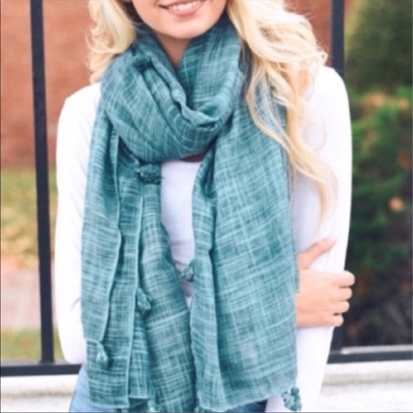 Cute and Casual Teal Tassel Scarf - Picture 11 of 15